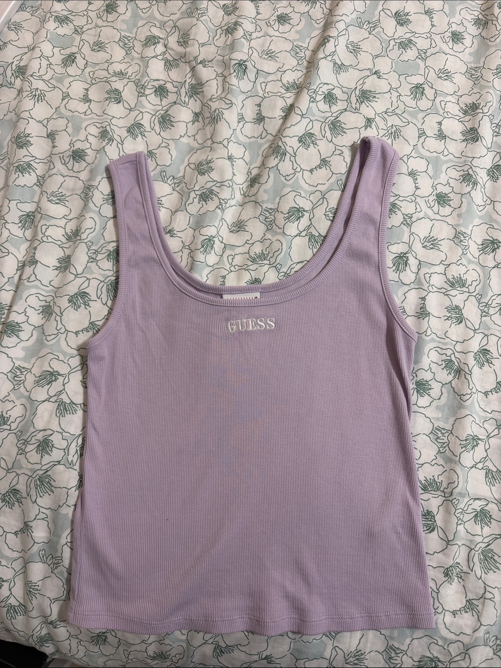 GUESS Lilac Ribbed Tank Top - Soft Purple Scoop Neck